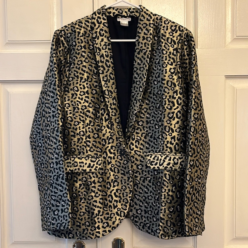 Venus Women’s Blazer, Size 16. Metallic Gold, Black & Ivory Leopard Print. NWT.